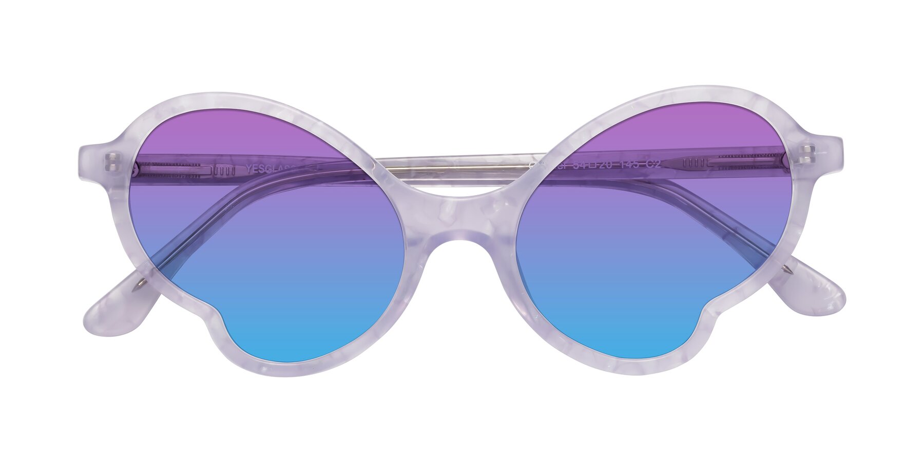 Folded Front of Gabriel in Light Lavender Floral with Purple / Blue Gradient Lenses