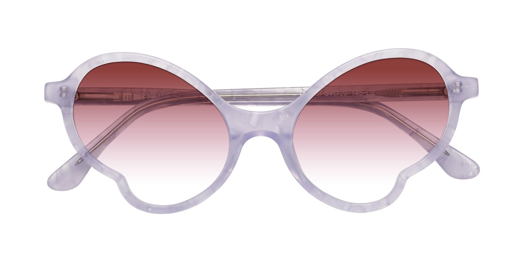 Folded Front of Gabriel in Light Lavender Floral with Garnet Gradient Lenses