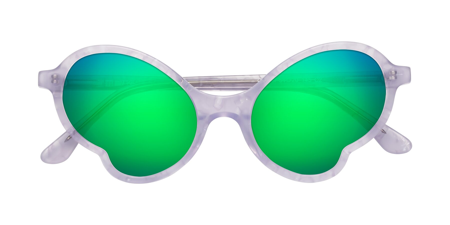 Folded Front of Gabriel in Light Lavender Floral with Green Mirrored Lenses