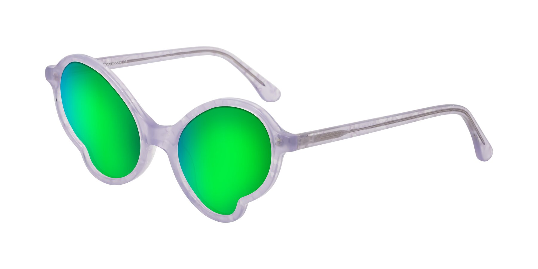 Angle of Gabriel in Light Lavender Floral with Green Mirrored Lenses