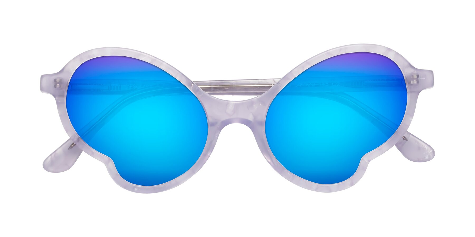 Folded Front of Gabriel in Light Lavender Floral with Blue Mirrored Lenses