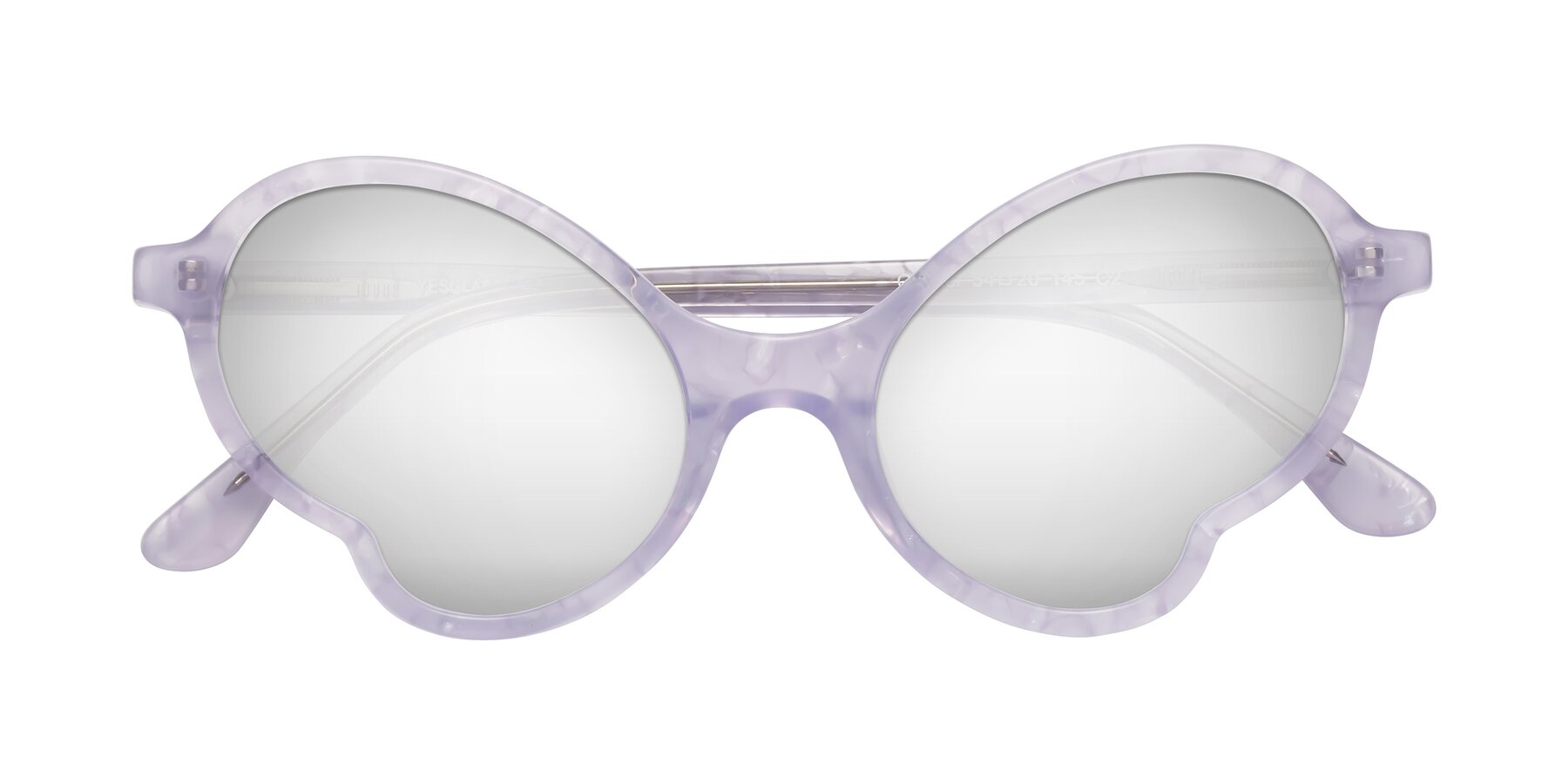 Folded Front of Gabriel in Light Lavender Floral with Silver Mirrored Lenses
