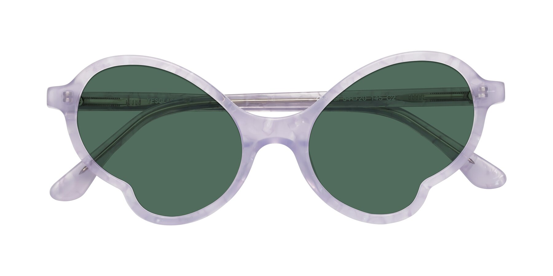 Folded Front of Gabriel in Light Lavender Floral with Green Polarized Lenses