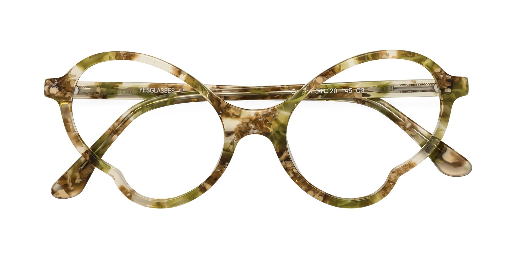 Folded Front of Gabriel in Green Floral with Clear Reading Eyeglass Lenses