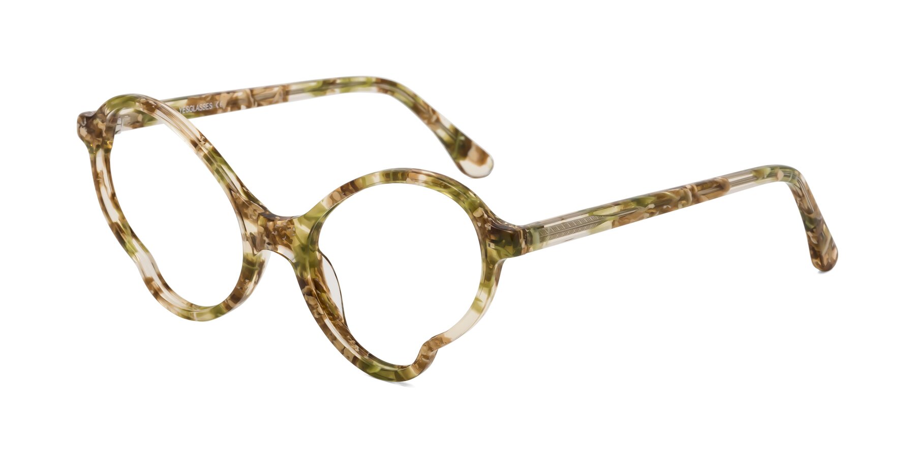 Angle of Gabriel in Green Floral with Clear Eyeglass Lenses