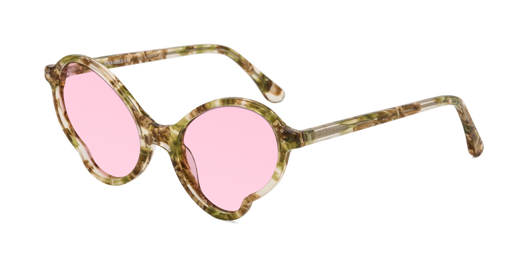 Angle of Gabriel in Green Floral with Light Pink Tinted Lenses