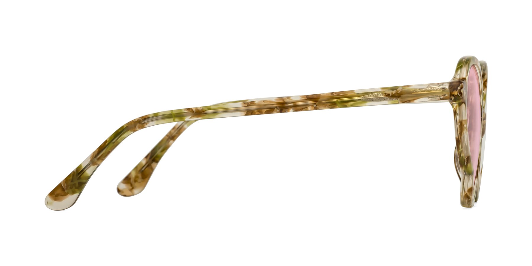 Side of Gabriel in Green Floral with Light Pink Tinted Lenses