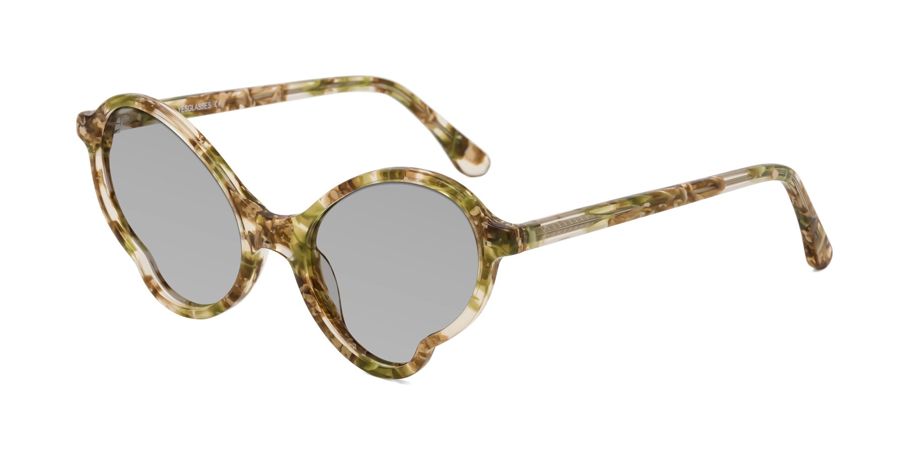 Angle of Gabriel in Green Floral with Light Gray Tinted Lenses