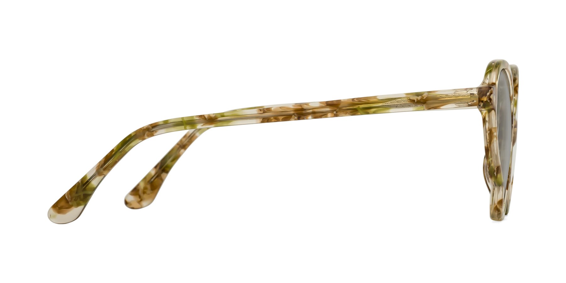 Side of Gabriel in Green Floral with Light Gray Tinted Lenses