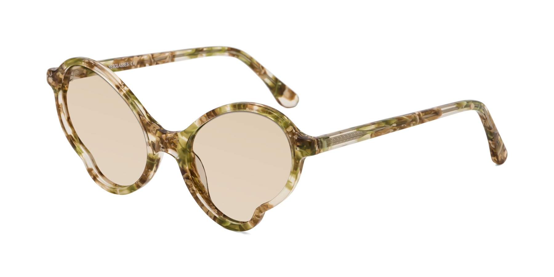 Angle of Gabriel in Green Floral with Light Brown Tinted Lenses