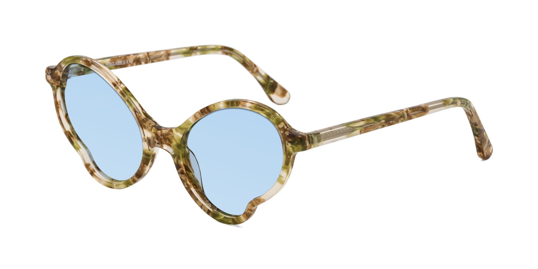Angle of Gabriel in Green Floral with Light Blue Tinted Lenses