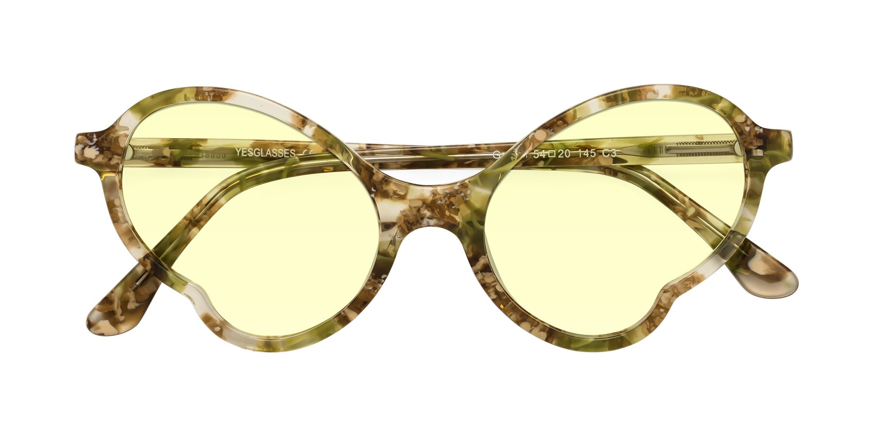 Folded Front of Gabriel in Green Floral with Light Yellow Tinted Lenses