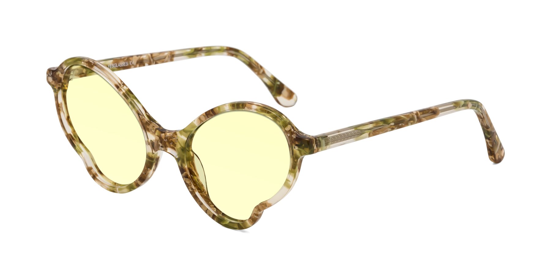 Angle of Gabriel in Green Floral with Light Yellow Tinted Lenses