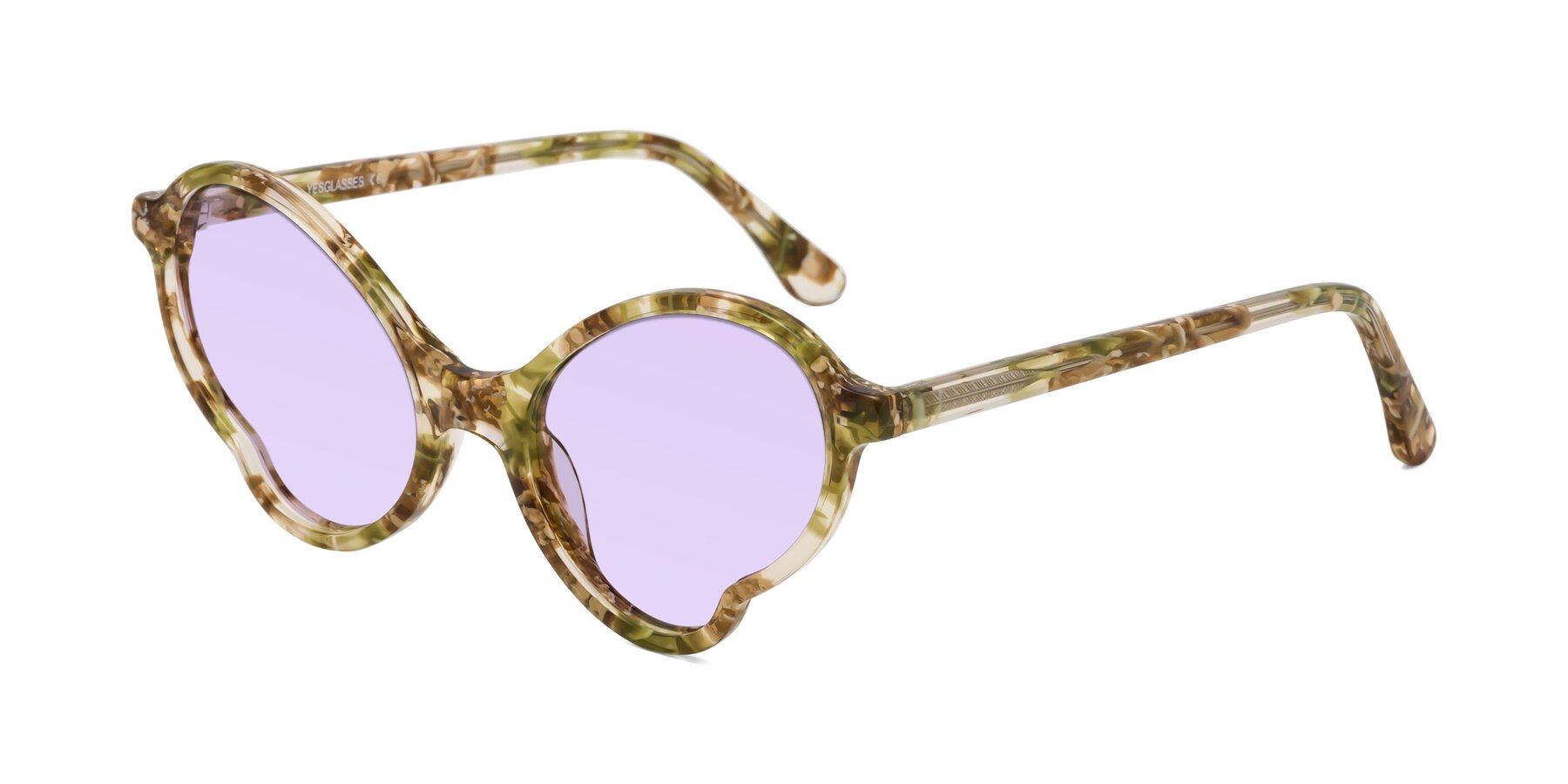 Angle of Gabriel in Green Floral with Light Purple Tinted Lenses