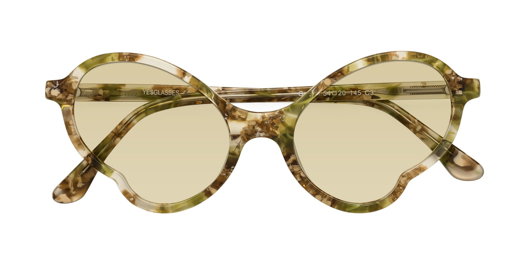 Folded Front of Gabriel in Green Floral with Light Champagne Tinted Lenses