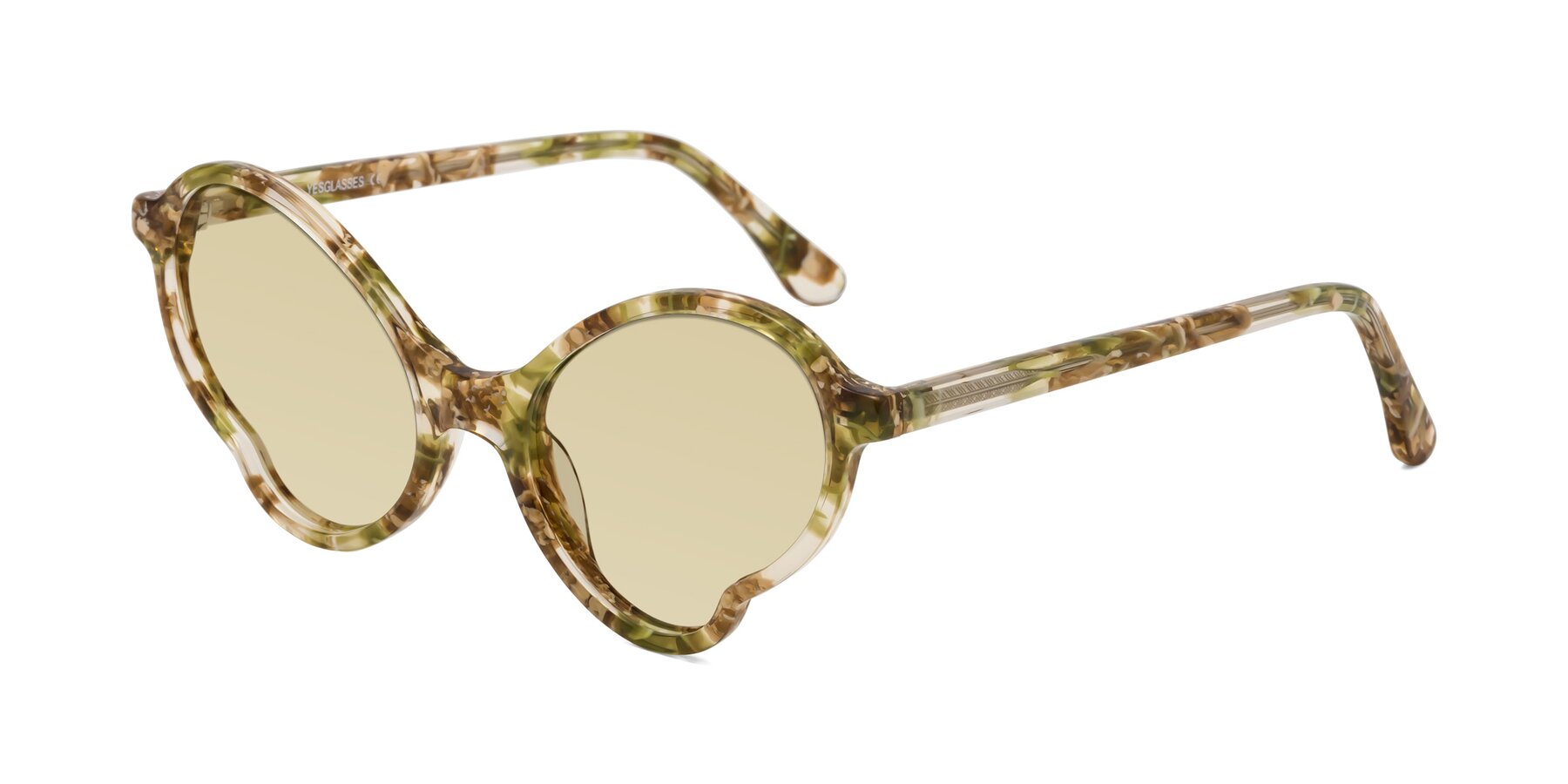 Angle of Gabriel in Green Floral with Light Champagne Tinted Lenses