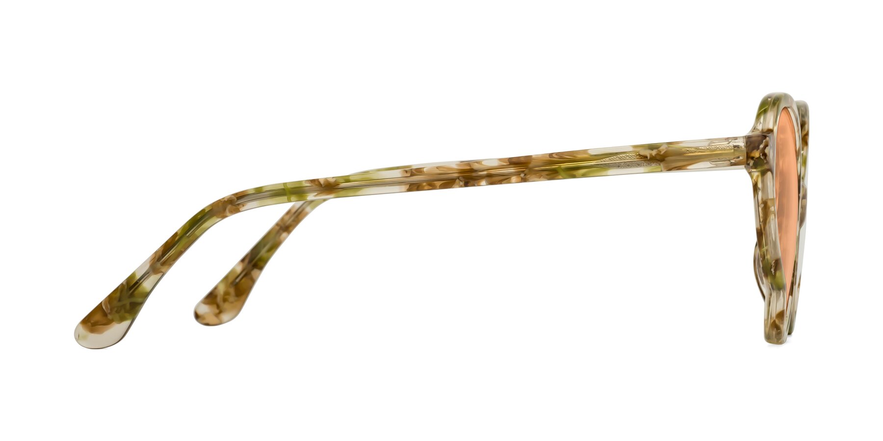 Side of Gabriel in Green Floral with Light Orange Tinted Lenses
