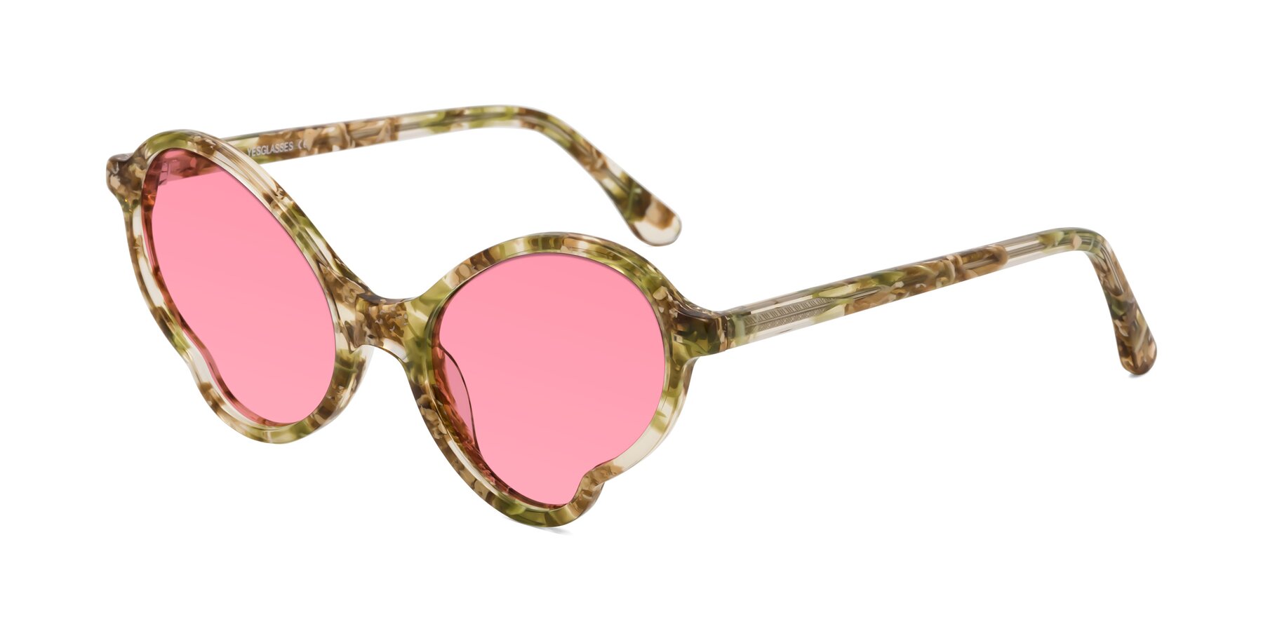 Angle of Gabriel in Green Floral with Pink Tinted Lenses