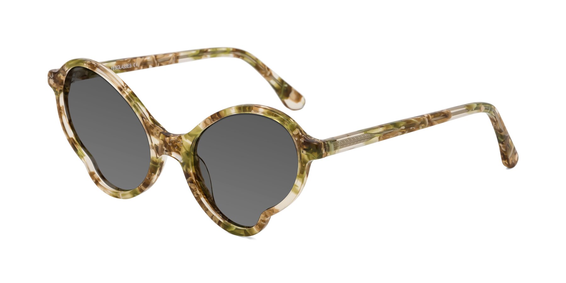 Angle of Gabriel in Green Floral with Medium Gray Tinted Lenses