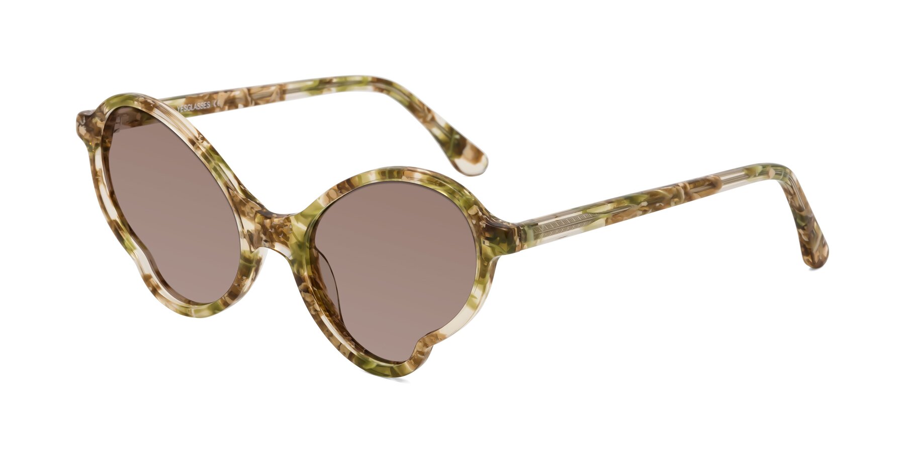 Angle of Gabriel in Green Floral with Medium Brown Tinted Lenses