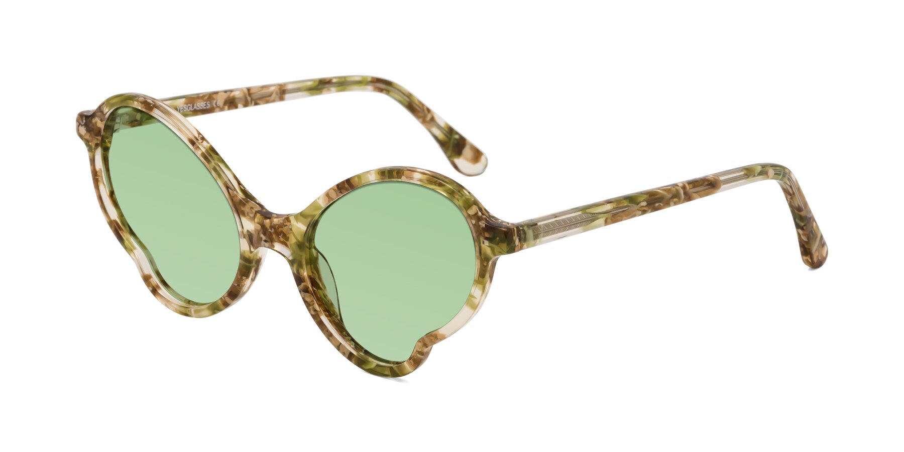 Angle of Gabriel in Green Floral with Medium Green Tinted Lenses