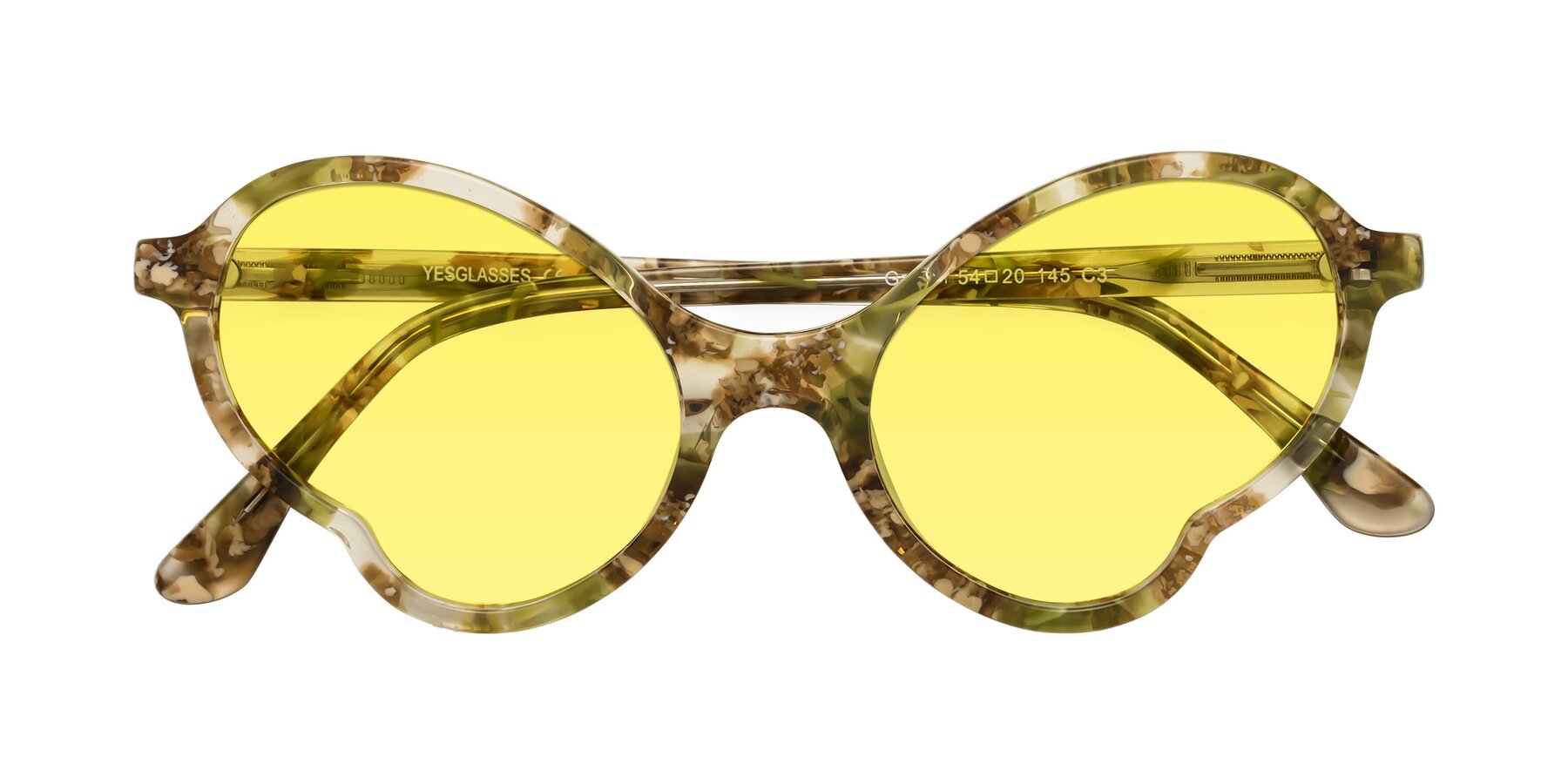 Folded Front of Gabriel in Green Floral with Medium Yellow Tinted Lenses