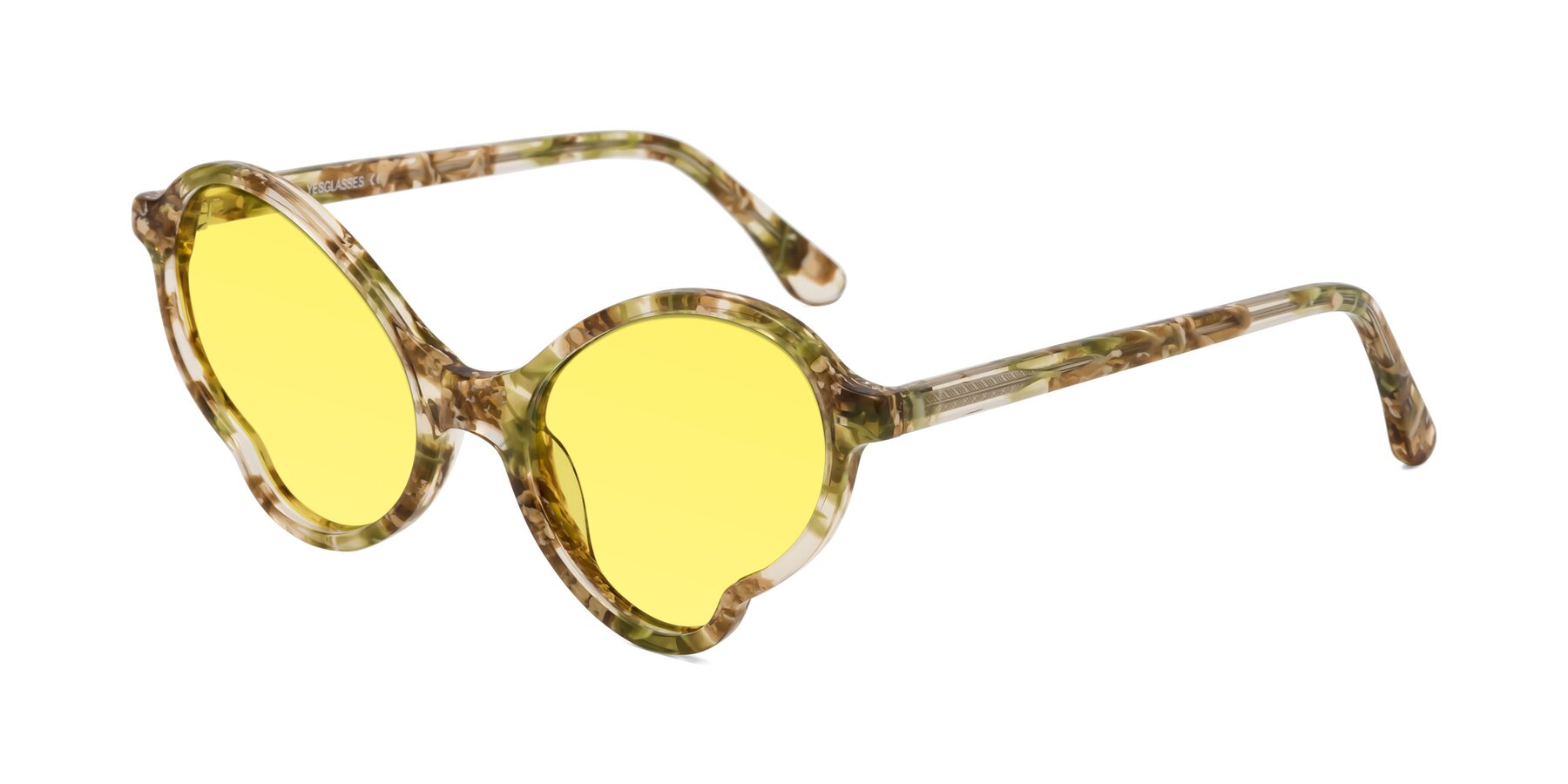 Angle of Gabriel in Green Floral with Medium Yellow Tinted Lenses