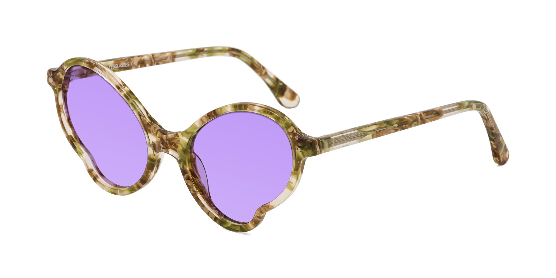 Angle of Gabriel in Green Floral with Medium Purple Tinted Lenses