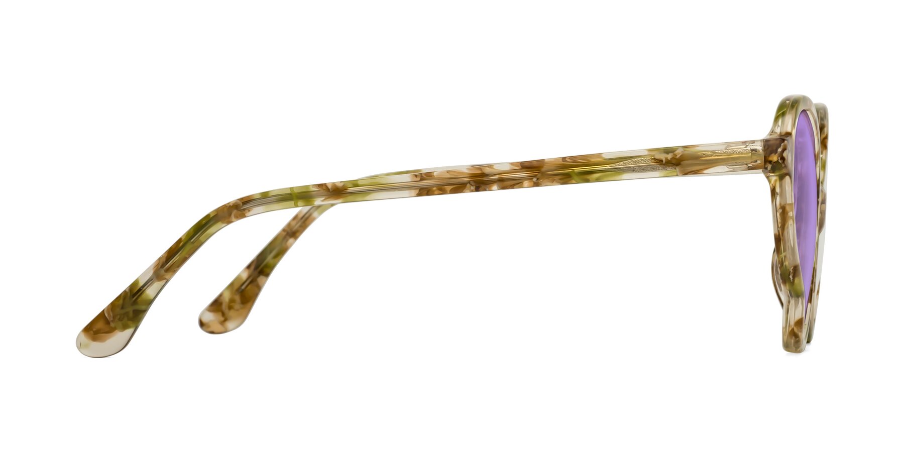 Side of Gabriel in Green Floral with Medium Purple Tinted Lenses