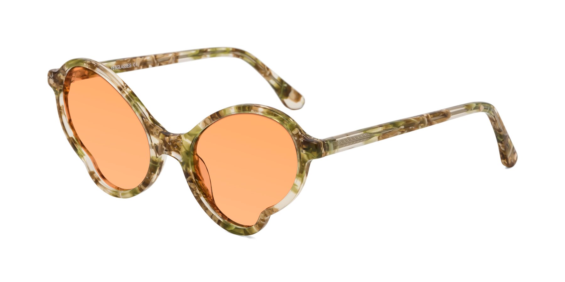 Angle of Gabriel in Green Floral with Medium Orange Tinted Lenses