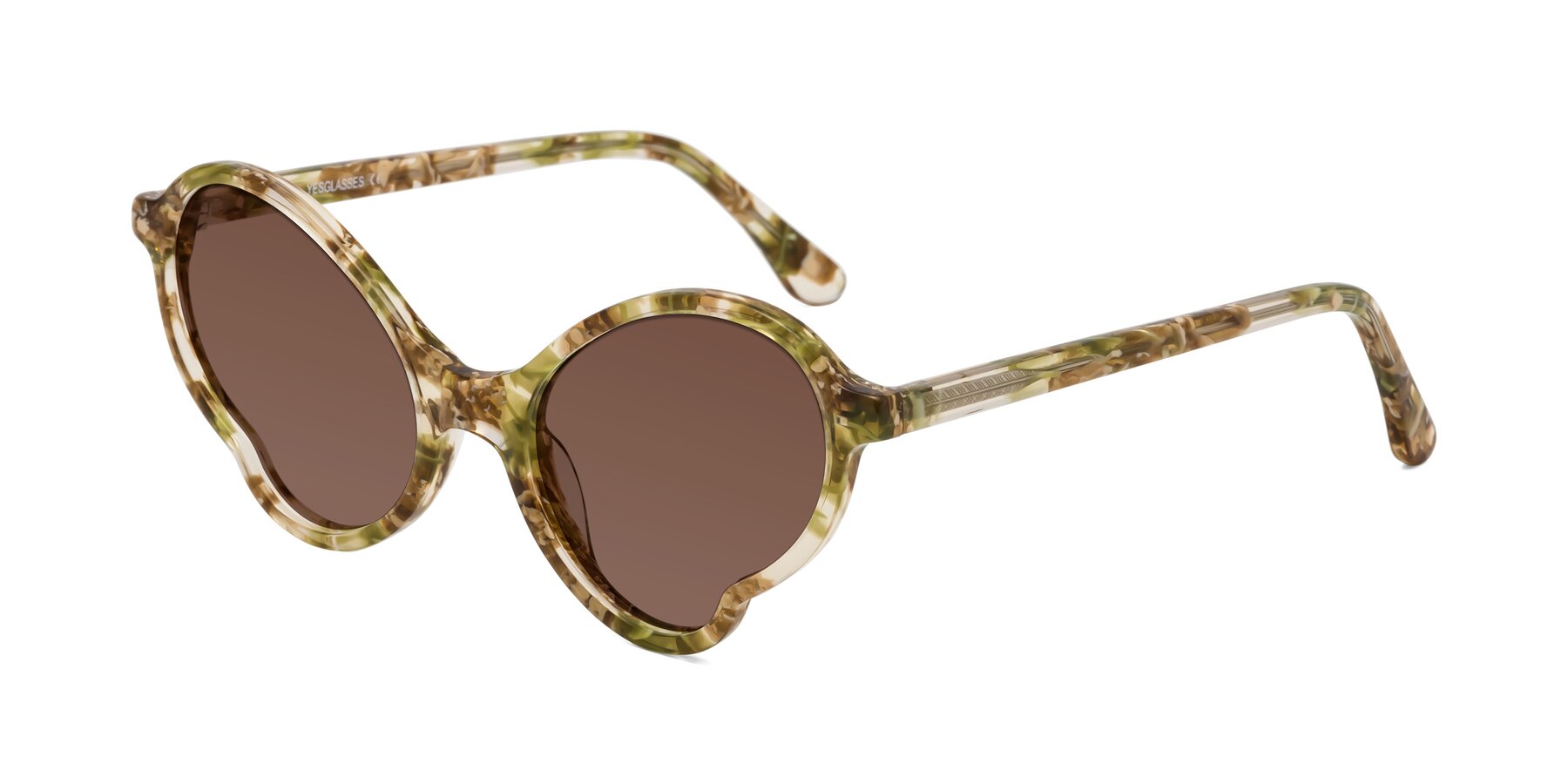 Angle of Gabriel in Green Floral with Brown Tinted Lenses