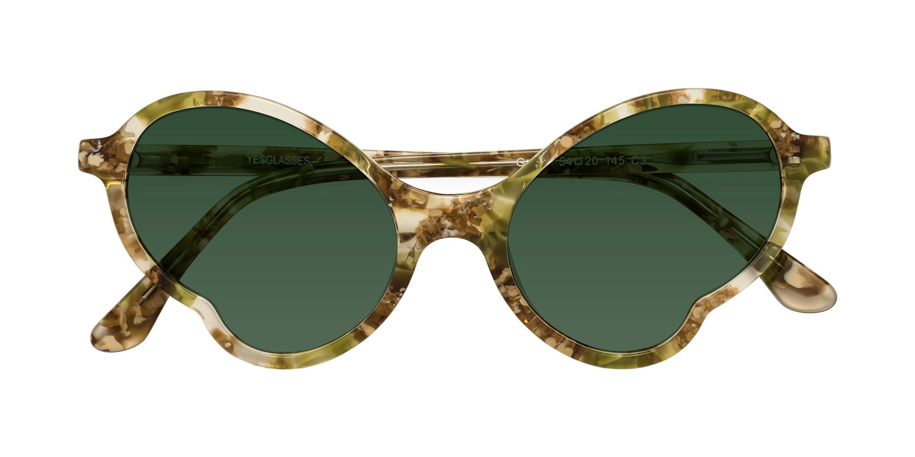 Folded Front of Gabriel in Green Floral with Green Tinted Lenses