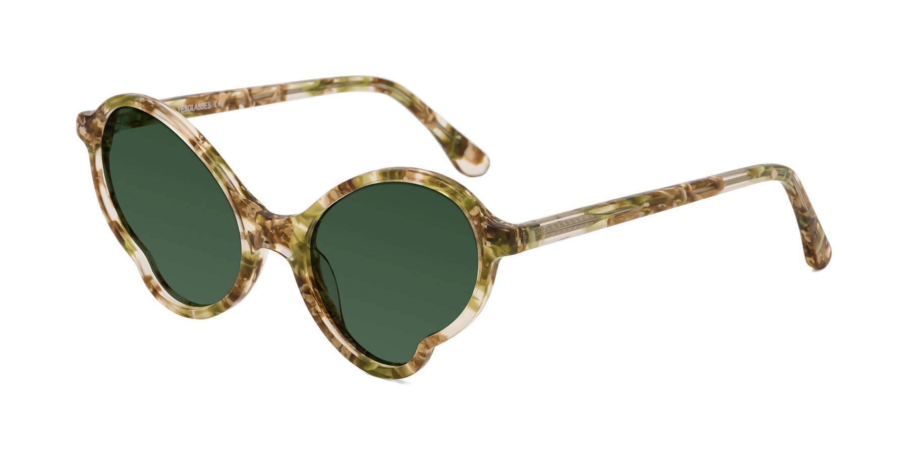 Angle of Gabriel in Green Floral with Green Tinted Lenses