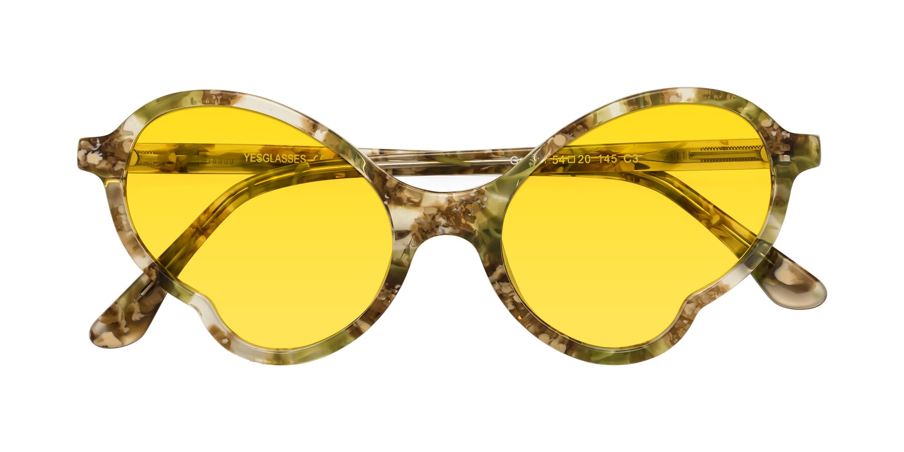 Folded Front of Gabriel in Green Floral with Yellow Tinted Lenses