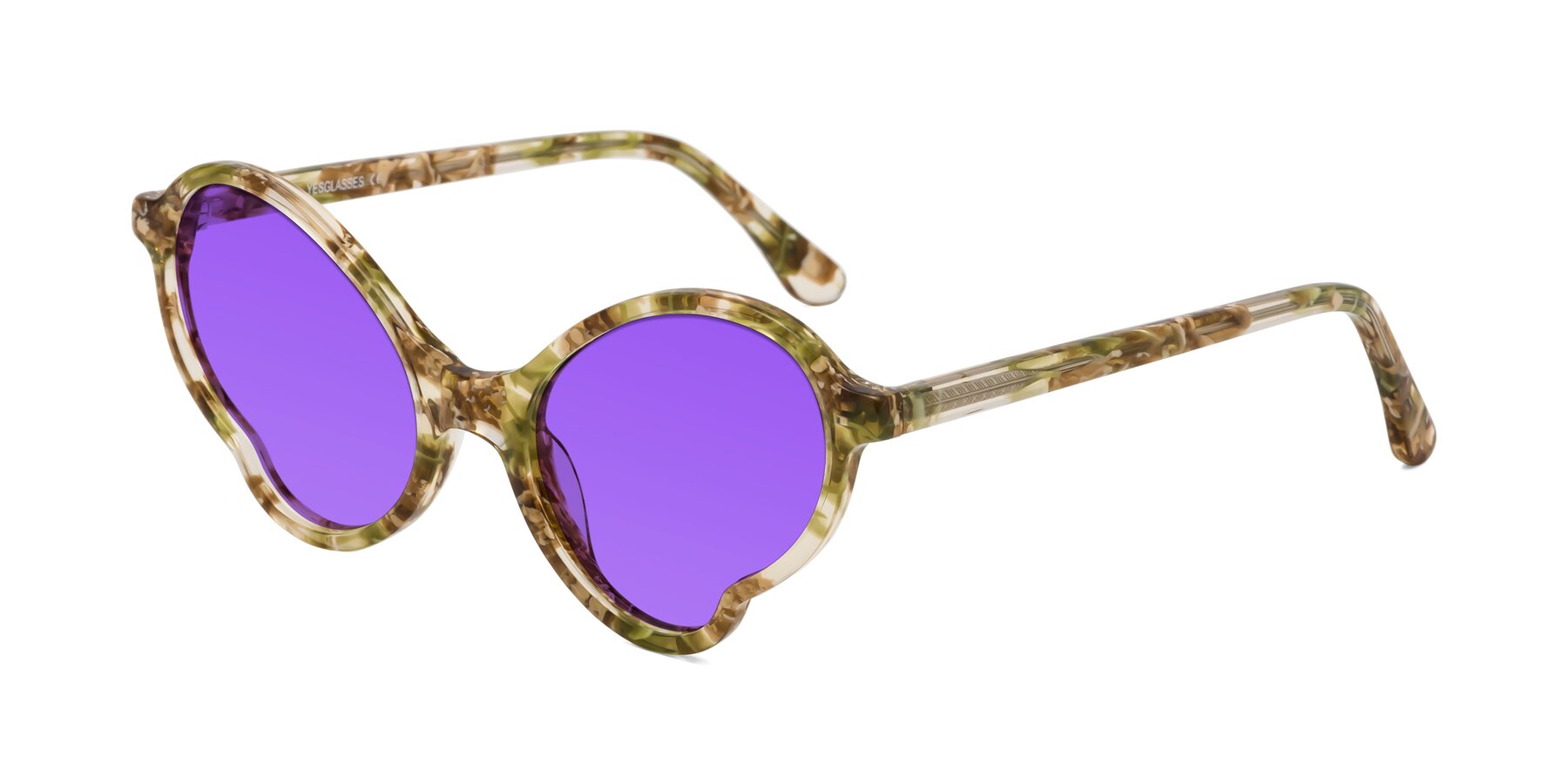 Angle of Gabriel in Green Floral with Purple Tinted Lenses