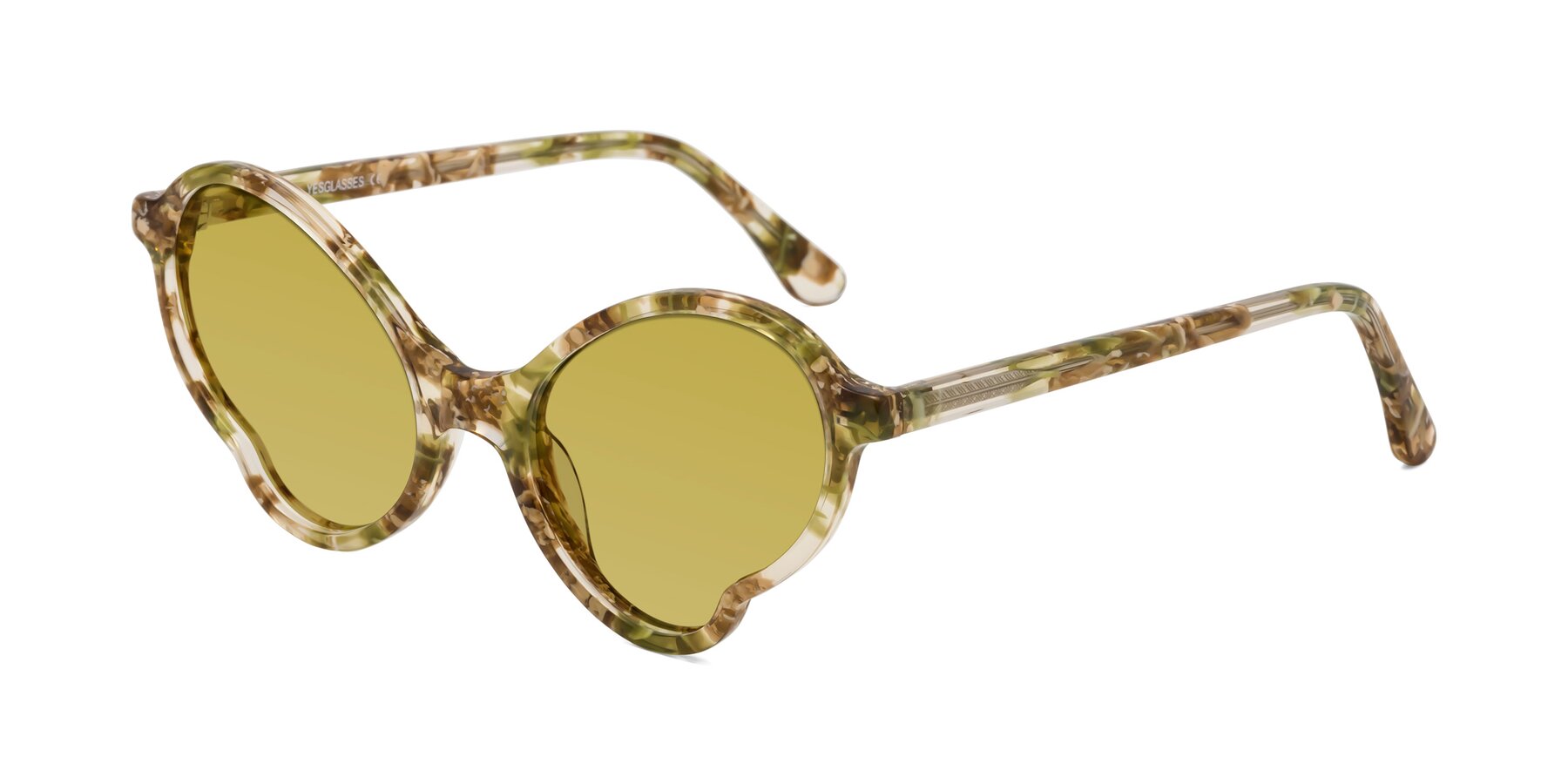 Angle of Gabriel in Green Floral with Champagne Tinted Lenses
