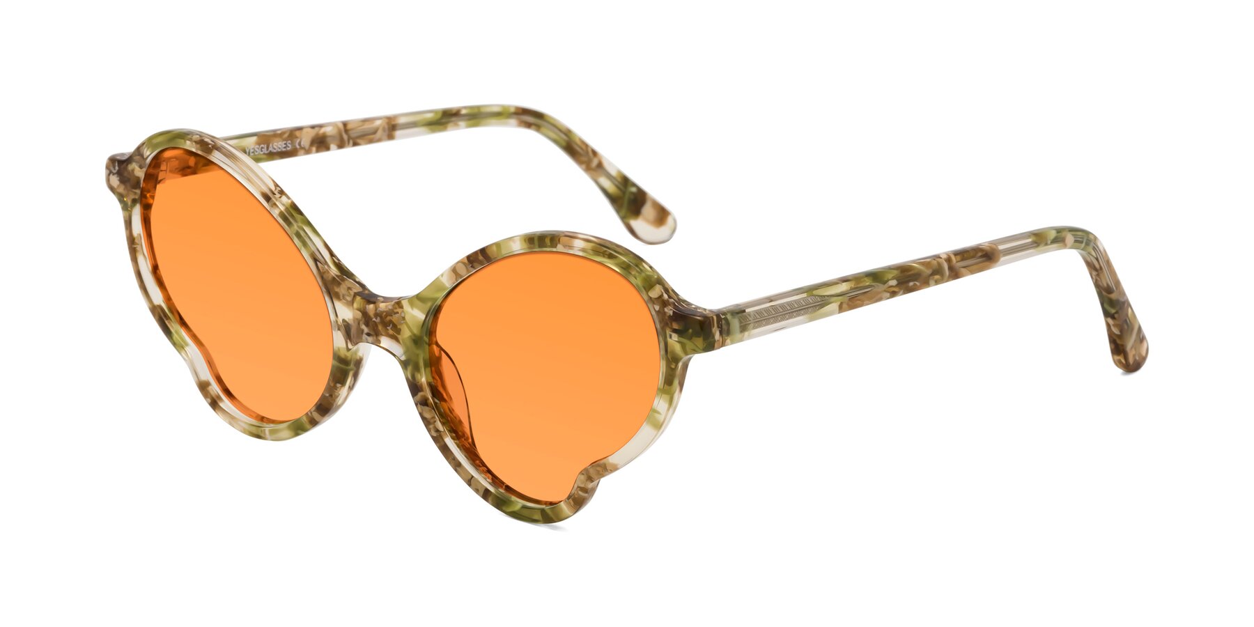 Angle of Gabriel in Green Floral with Orange Tinted Lenses