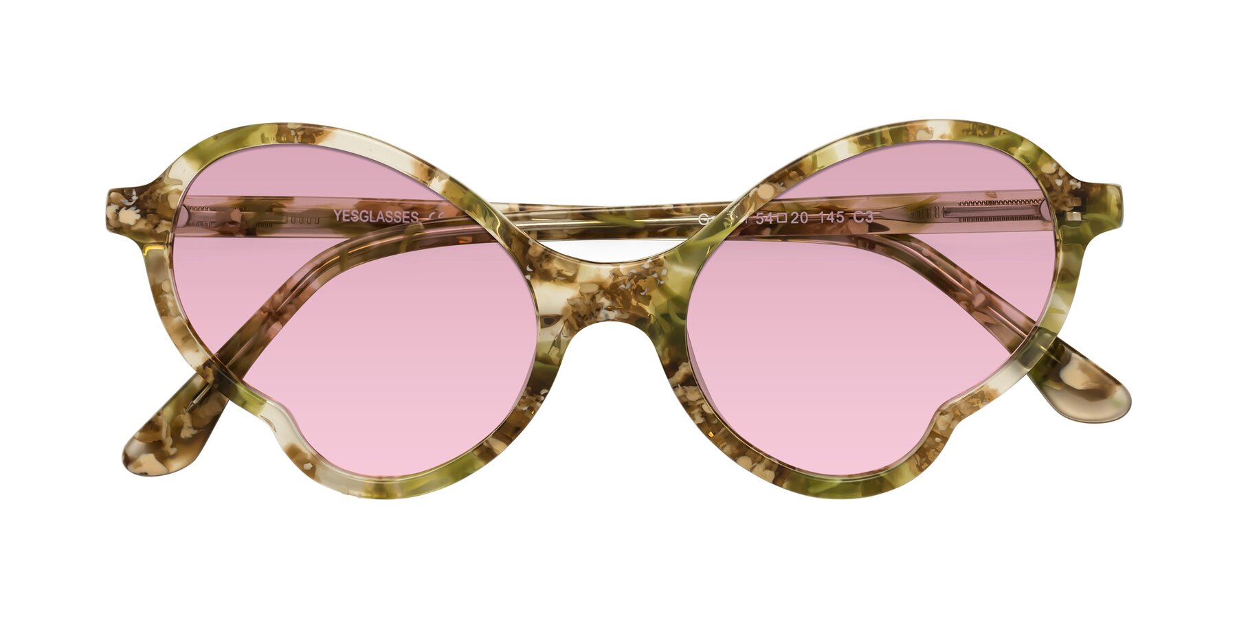 Folded Front of Gabriel in Green Floral with Light Wine Tinted Lenses