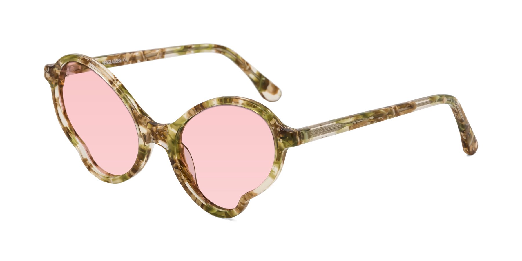 Angle of Gabriel in Green Floral with Light Garnet Tinted Lenses