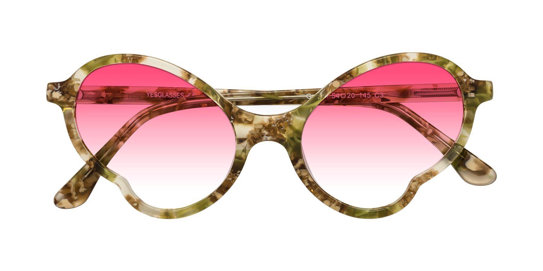 Folded Front of Gabriel in Green Floral with Pink Gradient Lenses
