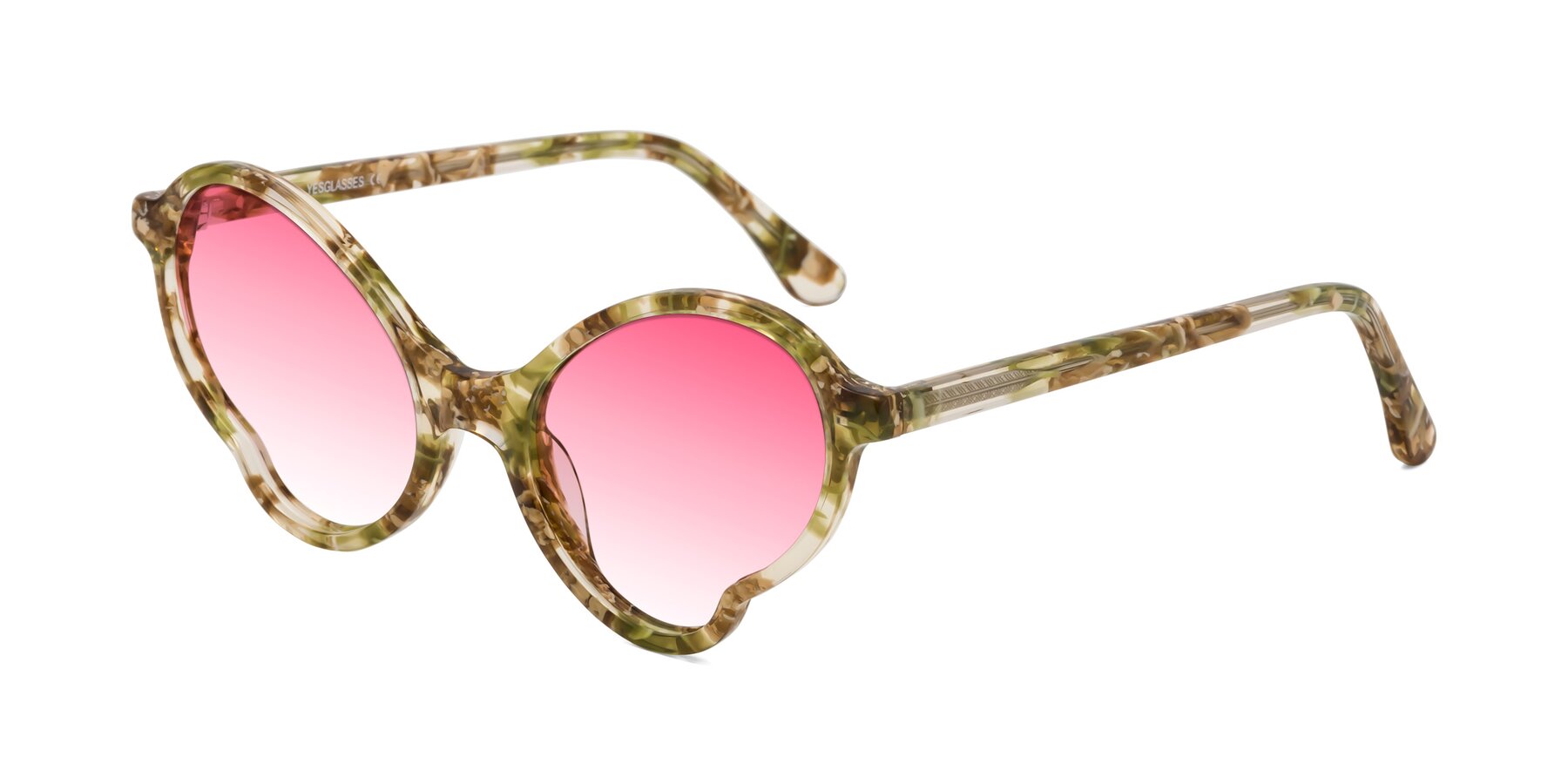 Angle of Gabriel in Green Floral with Pink Gradient Lenses
