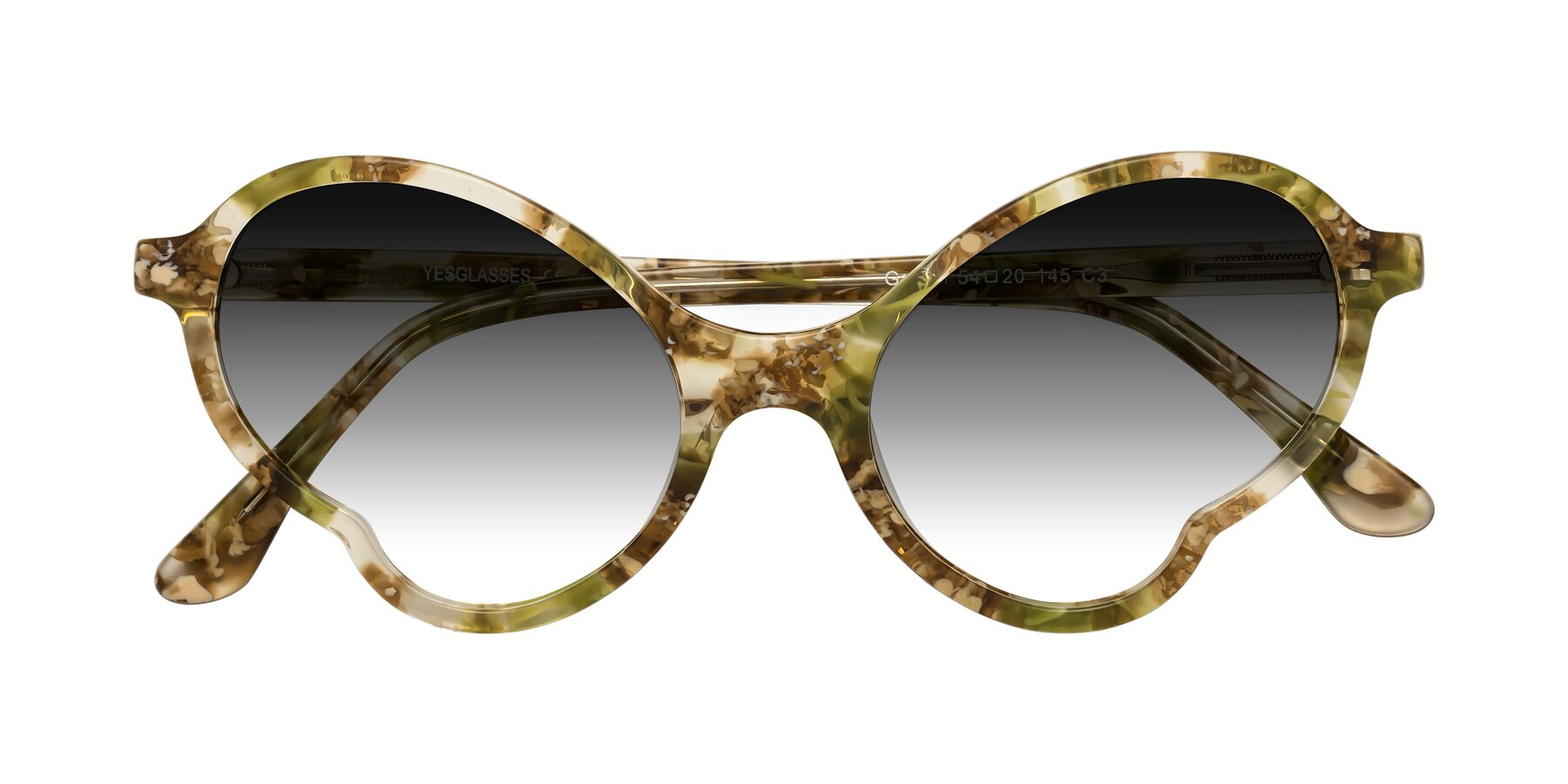 Folded Front of Gabriel in Green Floral with Gray Gradient Lenses