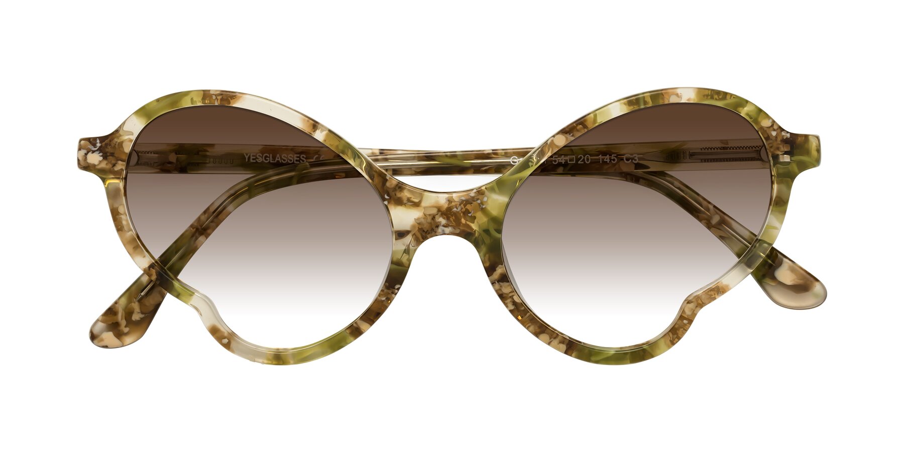 Folded Front of Gabriel in Green Floral with Brown Gradient Lenses