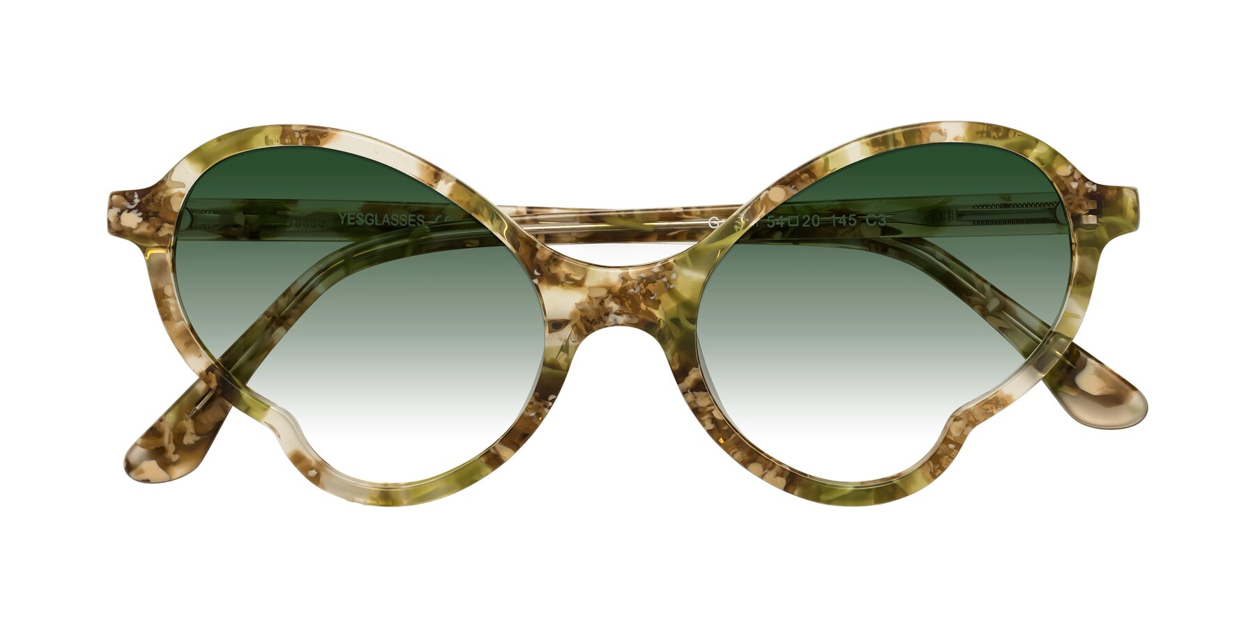 Folded Front of Gabriel in Green Floral with Green Gradient Lenses