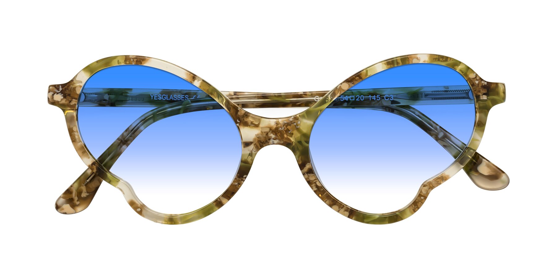 Folded Front of Gabriel in Green Floral with Blue Gradient Lenses
