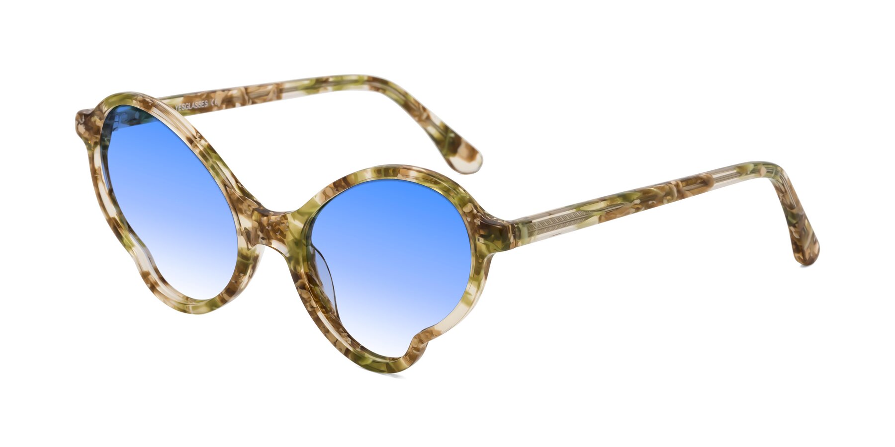 Angle of Gabriel in Green Floral with Blue Gradient Lenses