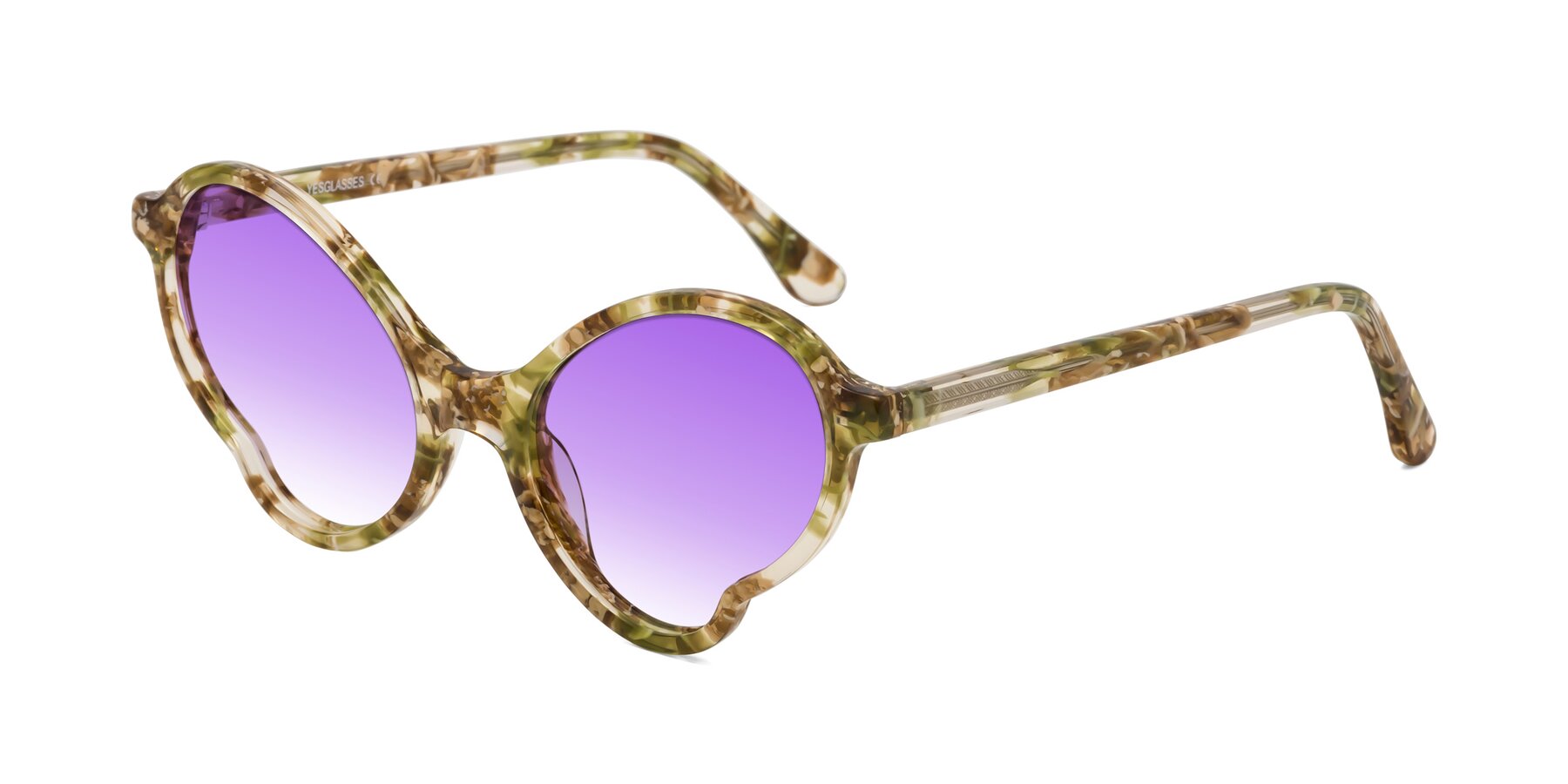 Angle of Gabriel in Green Floral with Purple Gradient Lenses