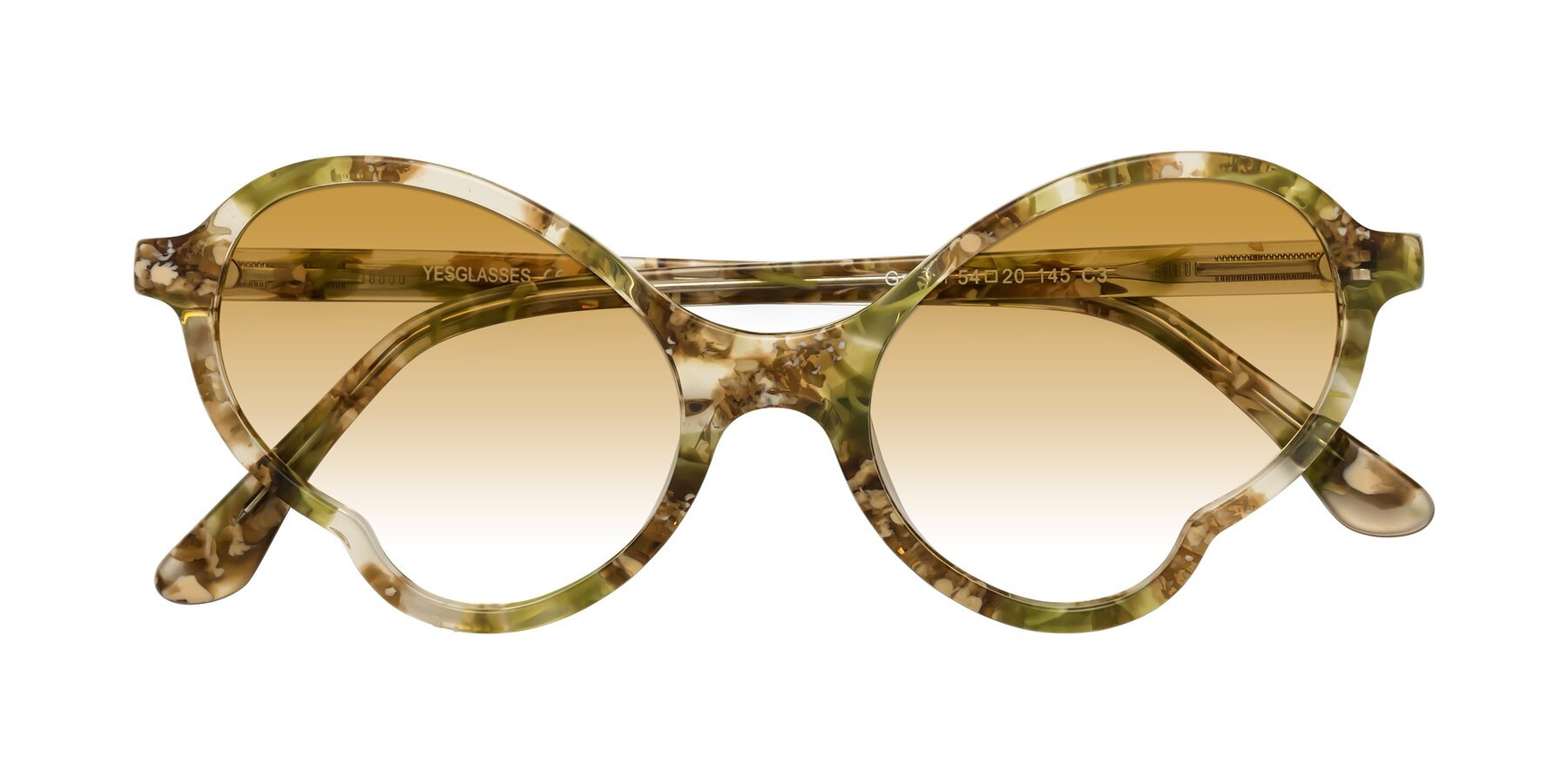 Folded Front of Gabriel in Green Floral with Champagne Gradient Lenses