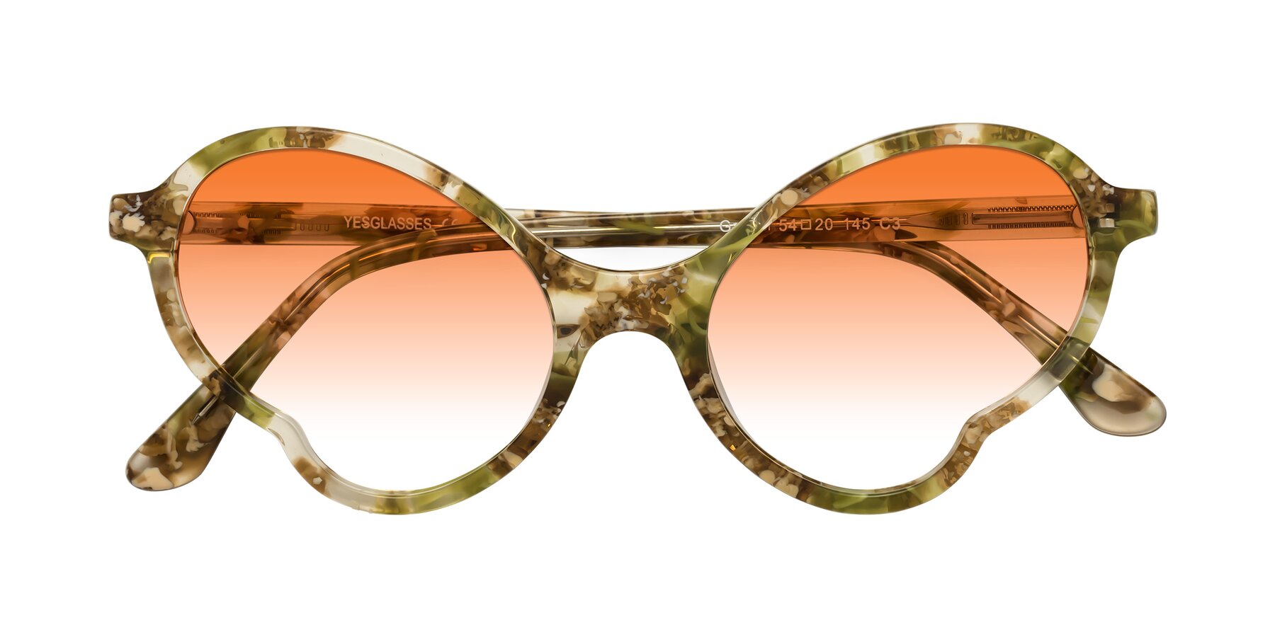 Folded Front of Gabriel in Green Floral with Orange Gradient Lenses