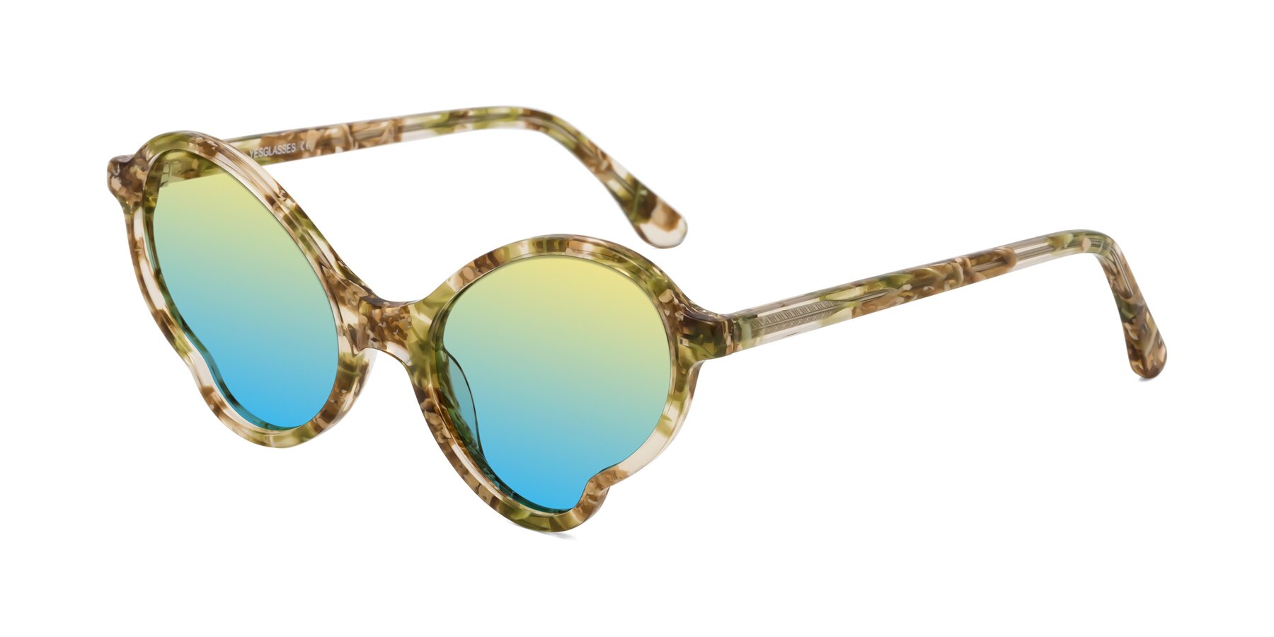 Angle of Gabriel in Green Floral with Yellow / Blue Gradient Lenses